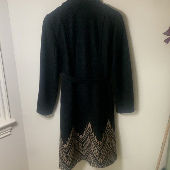 ANTHROPOLOGIE PLENTY BY TRACY REESE black wool blend TAN embroidered tie waist M - Picture 6 of 10